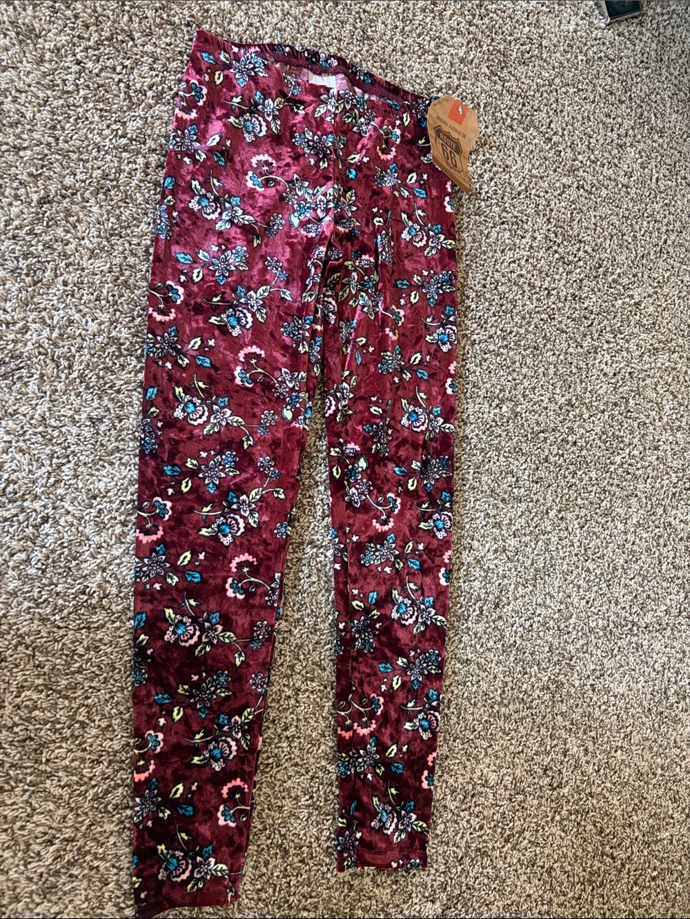 NWT- new Route 66 Girls Burgundy Floral Leggings